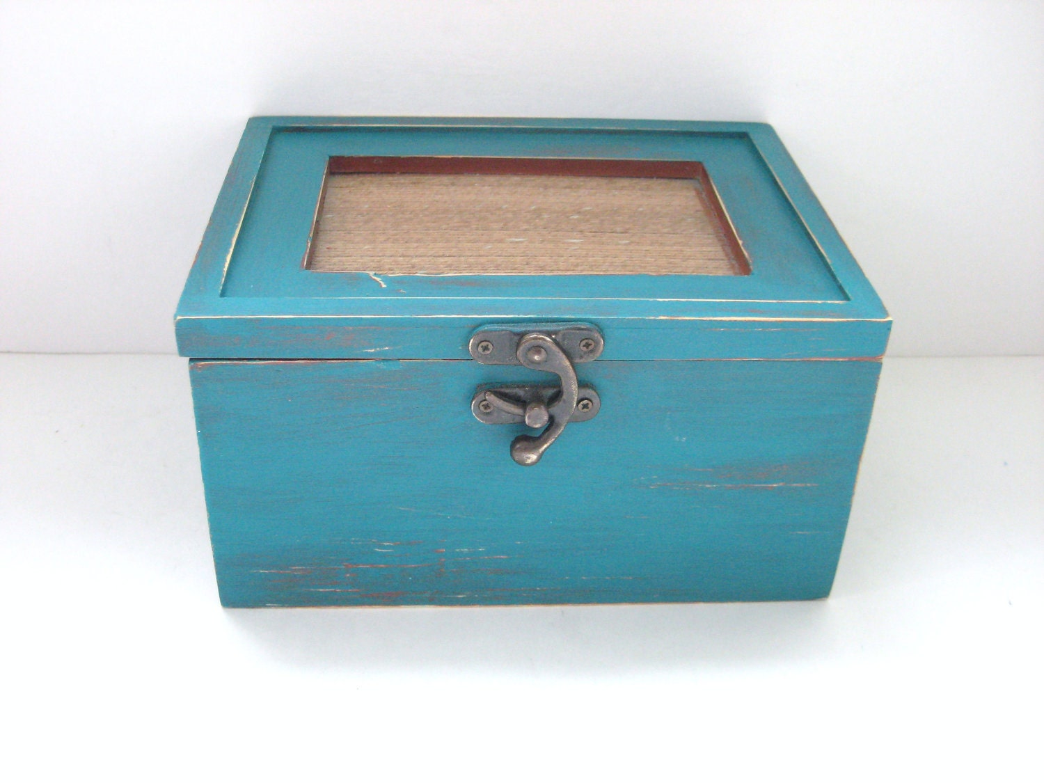 Rustic Teal Box - Shabby Chic Distressed - Organization Storage - Keepsake Memory Photo Box