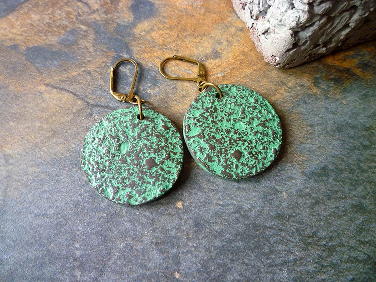 Green Round Earrings - Urban Chic - Tribal - Brick