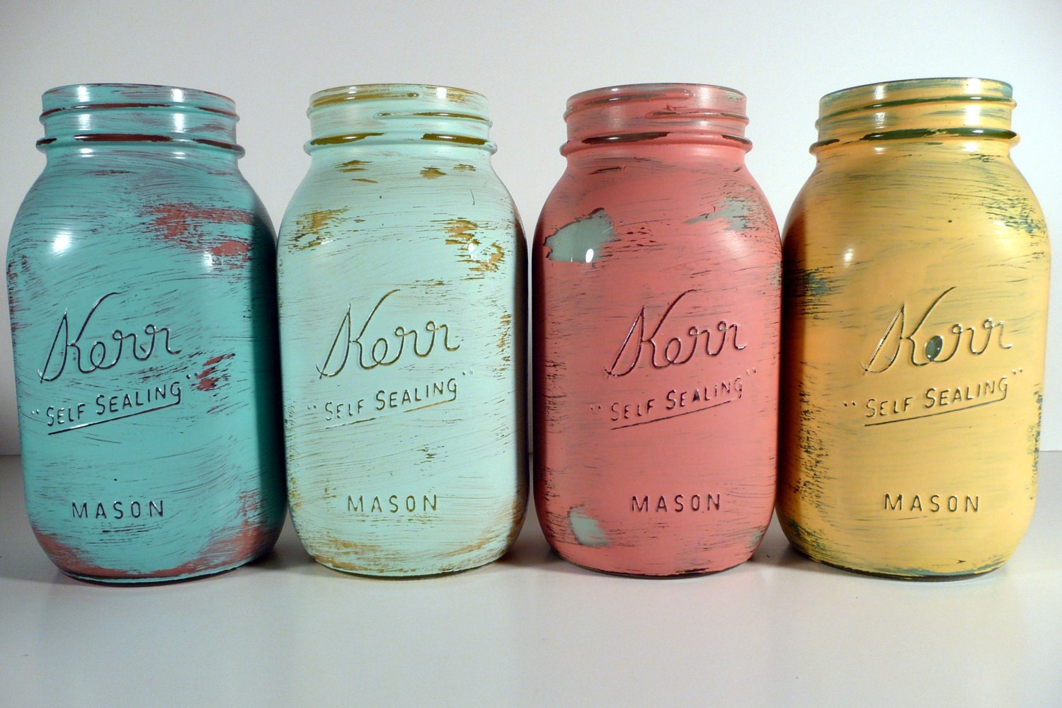 Miami inside/outside Quart - Wedding and Home Decor  -  Painted and Distressed Shabby Chic Mason Jars - Vase