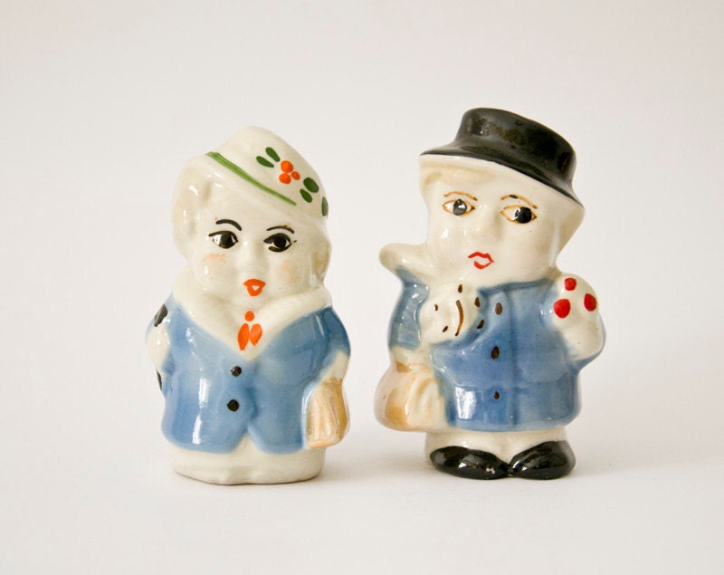 Vintage ceramic Funny Couple Salt and Pepper man woman