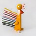 Vintage wooden rooster handpainted pencil holder yellow italian