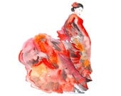 Flamenco dancer woman ART PRINT 13X19 original watercolor painting illustration home wall decor  modern contemporary reproduction poster