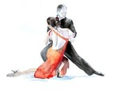Tango Dancers ART PRINT 13X19 original watercolor painting illustration home wall decor  modern contemporary reproduction poster