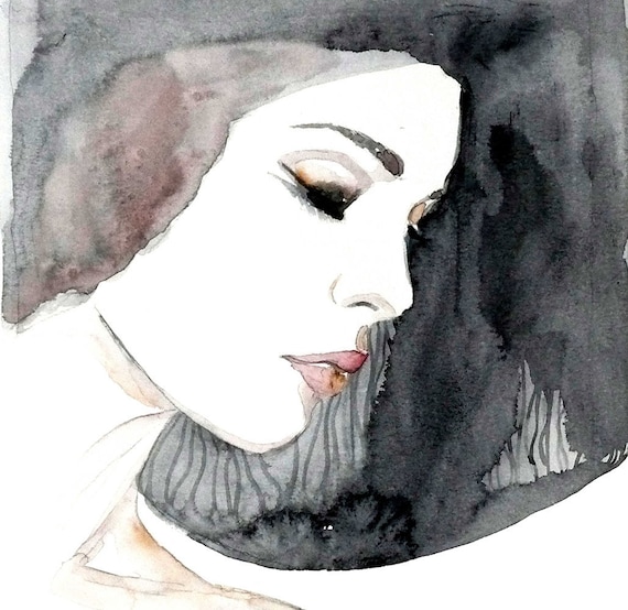 Fashion portrait woman ART PRINT 12X16 original watercolor painting illustration home wall decor modern contemporary reproduction poster