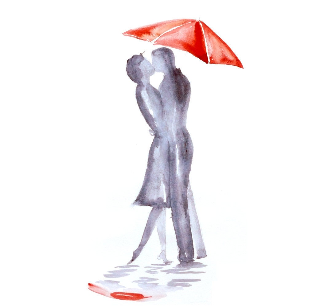 Love rain umbrella ART PRINT 13X19 original watercolor painting illustration home wall decor modern contemporary reproduction poster