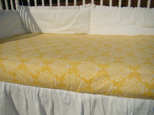Fitted Crib Sheet Baby Bedding Bright Yellow Taza Ribbon Print
