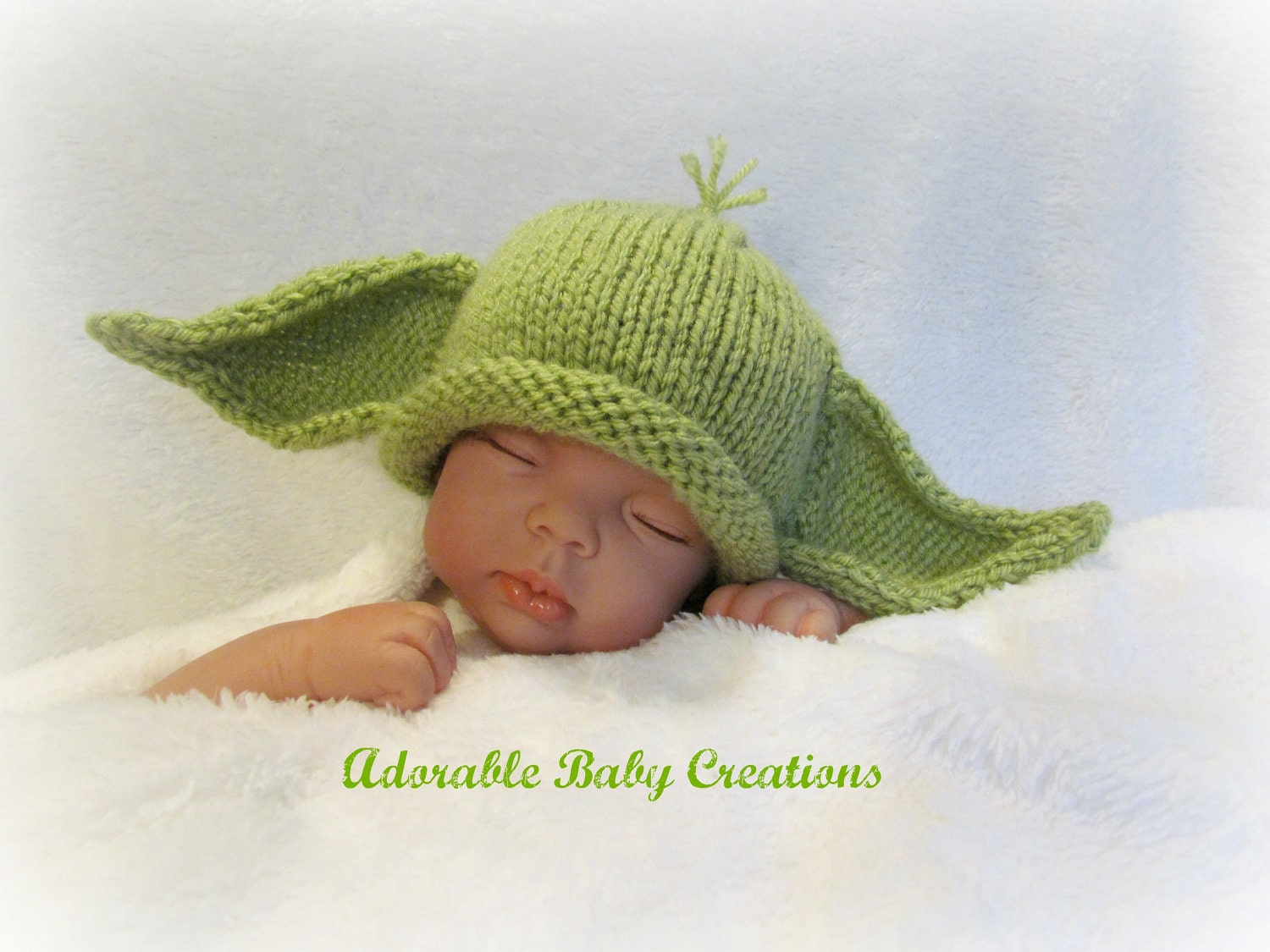 Baby Yoda Hat, Star Wars, Photo Prop, Handmade, Knitted, Made to Order, Newborn, Birth to 3 Months, 3-6 Months
