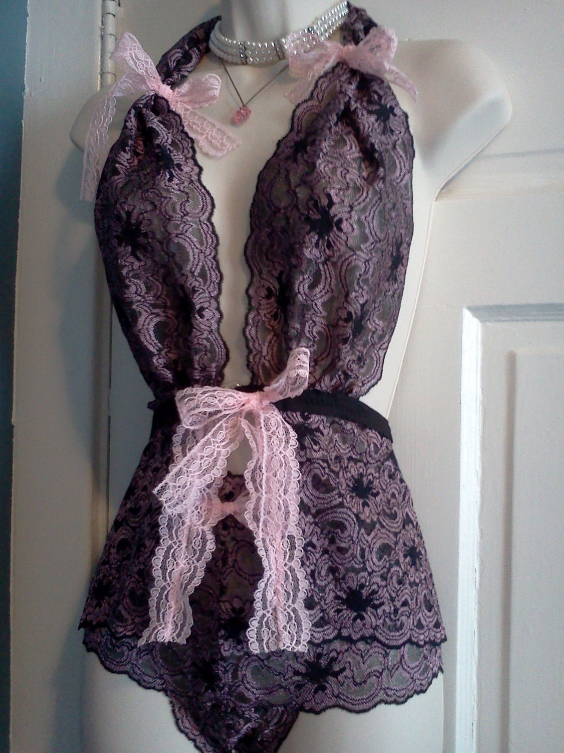Custom Sexy Lingerie- Black and Pink Lace Lingerie- Perfect for Your Honeymoon Lingerie