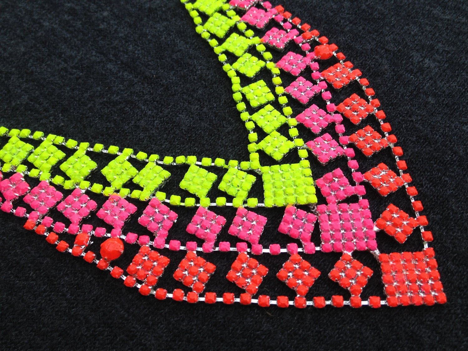 Neon Hand Painted Rhinestone Necklace - Tom Binns Inspired