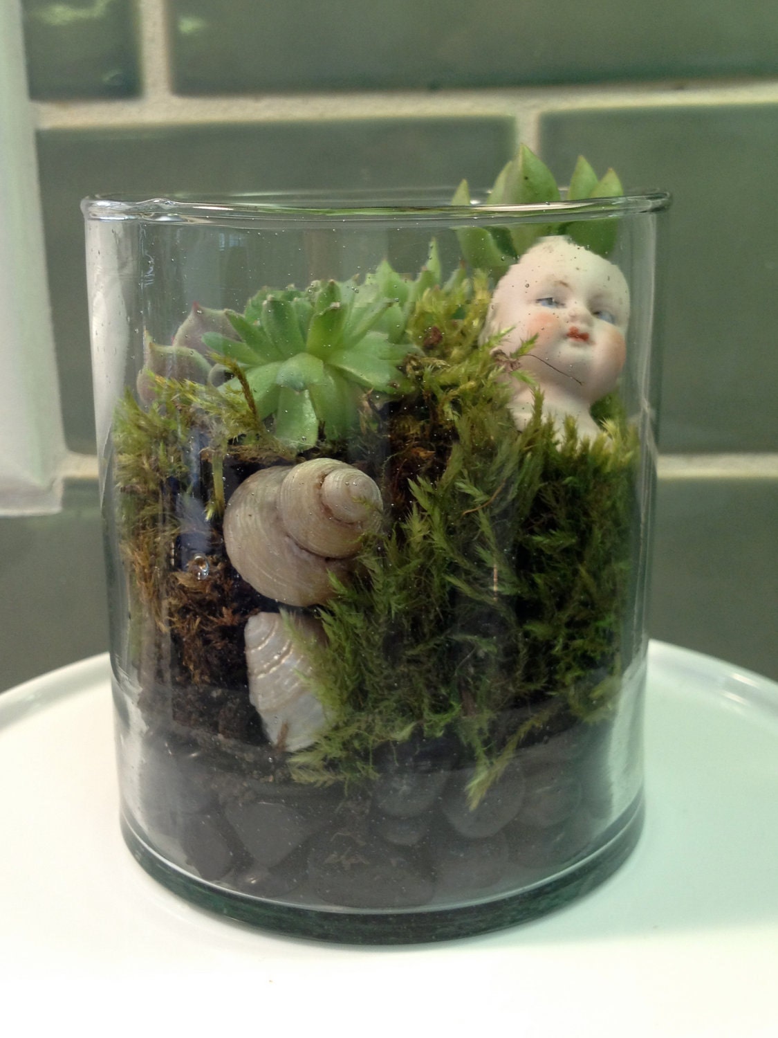 Succulents and Antique Doll Head Terrarium Garden - Halloween is Coming