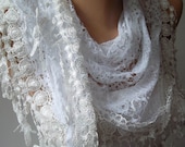 White Lace Shawl / Scarf - with Lace Edge
