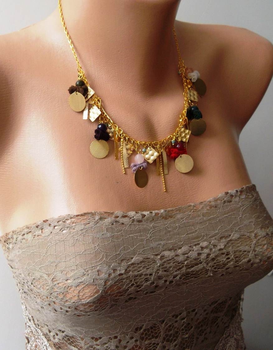 New - Colorful and Golden Color Necklace with Chain - Speacial Design
