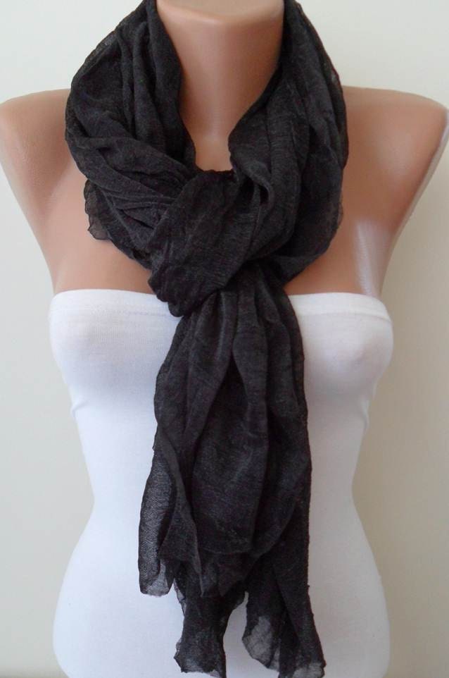 New Scarf - Gift - Black Scarf - Tulle Fabric - Seamless Shawl