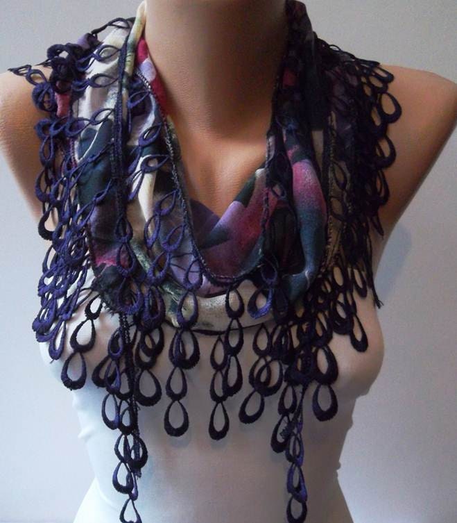 Dark Purple Scarf with Trim Edge - New