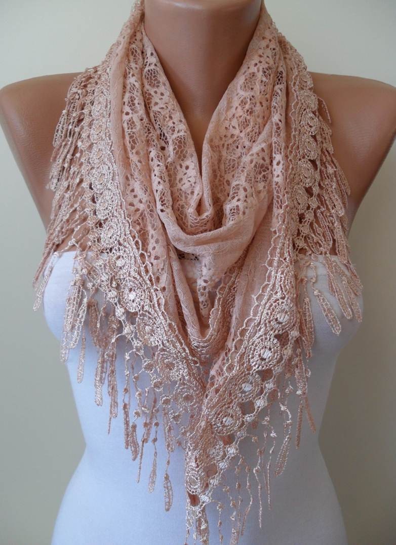 Salmon Lace Scarf with Trim Edge