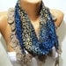 Leopard and Blue Elegance Shawl / Scarf with Lace Edge