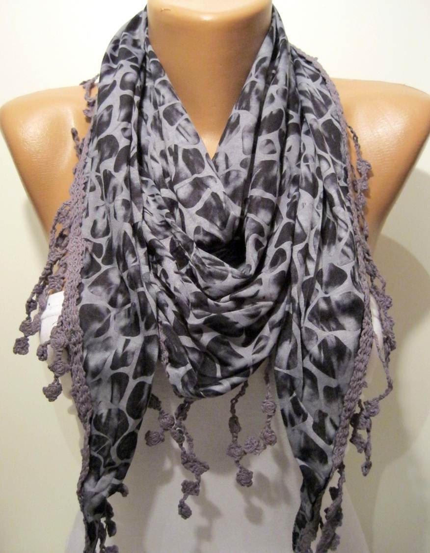 ON SALE - Leopard Print - Grey Scarf - with Trim Edge
