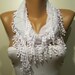 White Shawl - Scarf - Headband with Lace Edge - Silvery