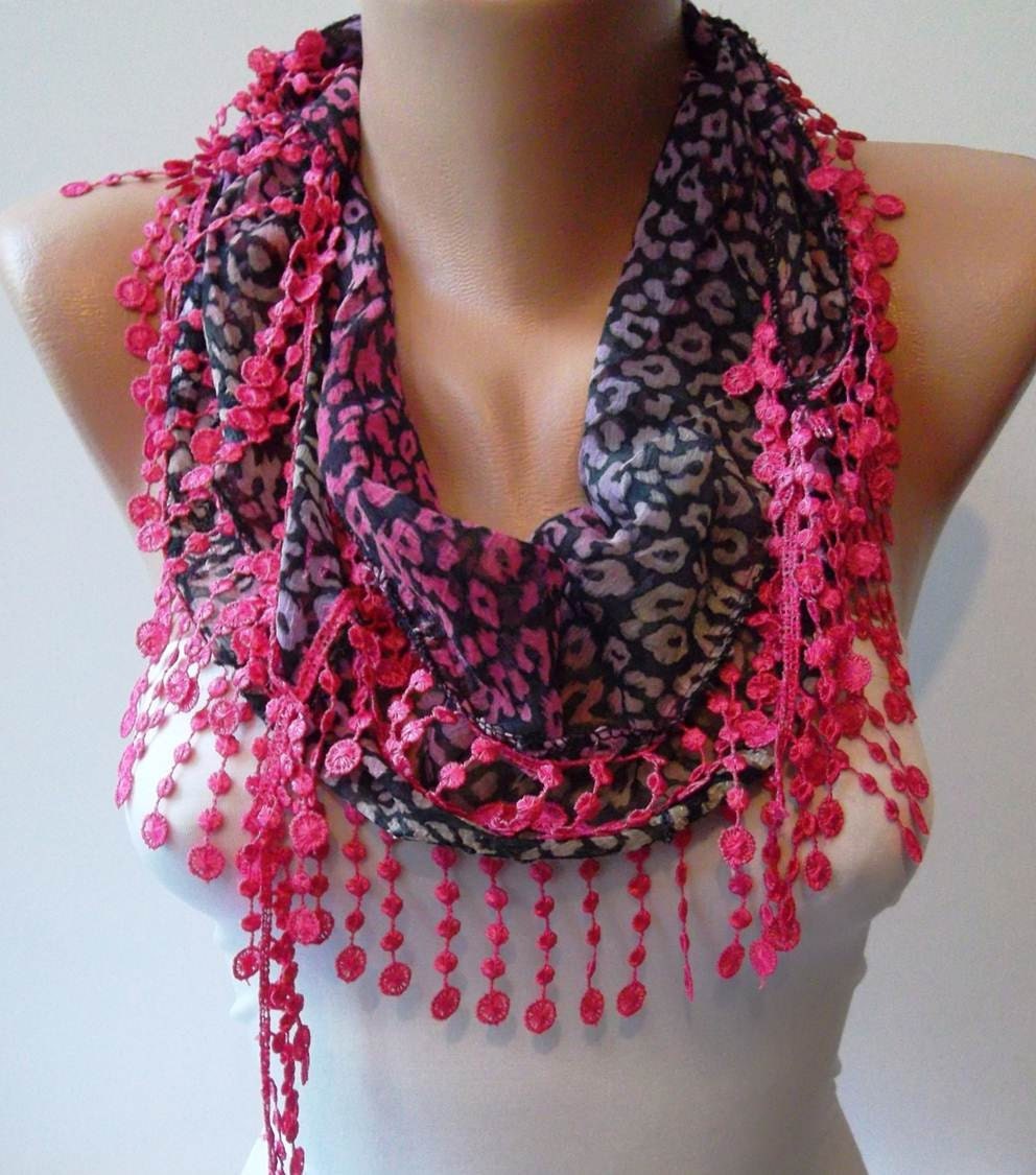 Leopard Print - Pink Scarf with Pink Trim Edge