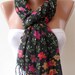 Black - Colorful Flowered Shawl / Scarf - Spring Trend