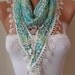Green Flowered Scarf with White Trim Edge Shaped Flower