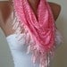 Pink Triangular Scarf with Lace Trim Edge Shaped Leaves - Leopard