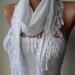 Gift - Cotton - Perforated Fabric Scarf - White Scarf with White Trim Edge