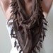 Brown Scarf - with Brown Lace Trim Edge Shaped Leaves