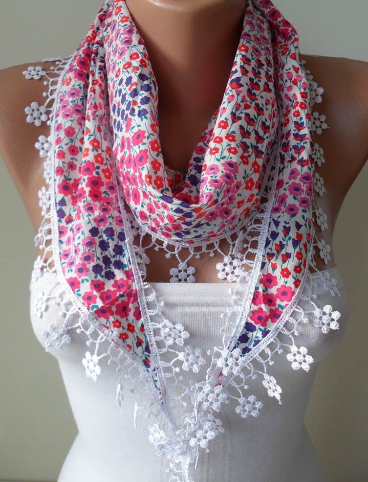 Pink and Purple Scarf with White Trim Edge