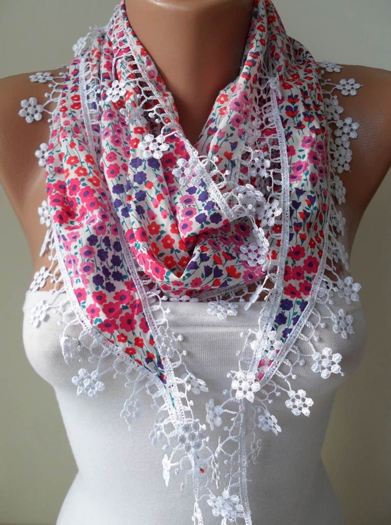 Pink and Purple Scarf with White Trim Edge