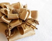 CLEARANCE Golden Chocolate Statement Flower Brooch - Vintage Inspired Caramel Satin Ribbon Cocktail Acccessories & Brown Dainty Bloom