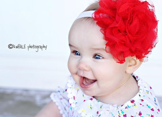 Baby Headbands - Newborn Headband - Large Red Flower Headband - Baby Girl Headband - Baby Bow Headband