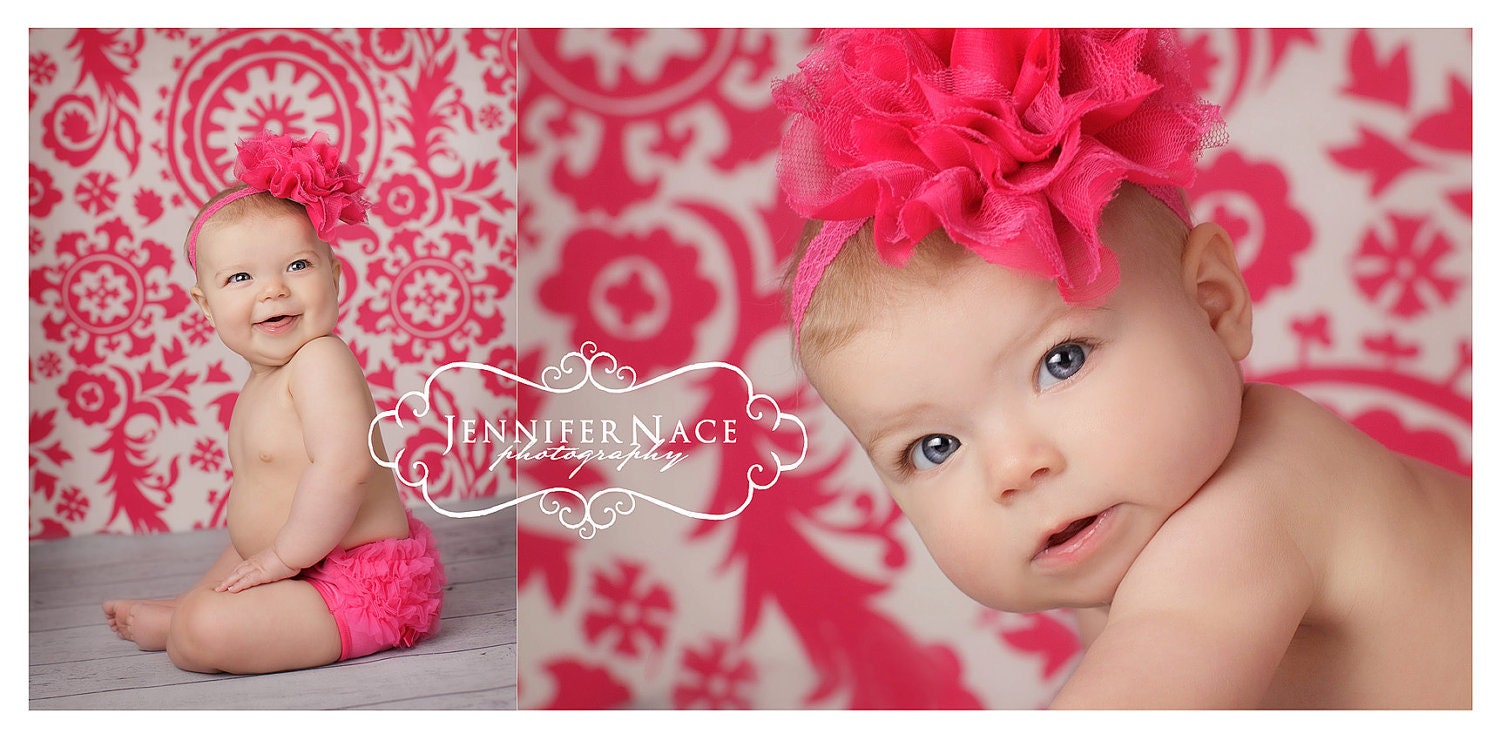 Baby Girl Headband - Hot Pink Lace Fabric Headband - Newborn Headband - Baby Headband - Couture Headband - Fabric Flower Headband