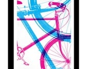 Gilclee Bicycle Print - 11.75 x 15.75 Magenta & Blue