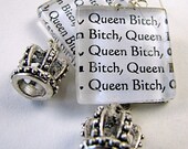 Hipster Geek Goth Mixed Media Glass Narrative Queen Bitch Earrings