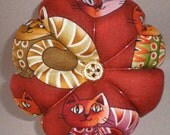 Pincushion - CAT FABRIC. Great for a sewing gift - Round Pin cushion 8 sections.