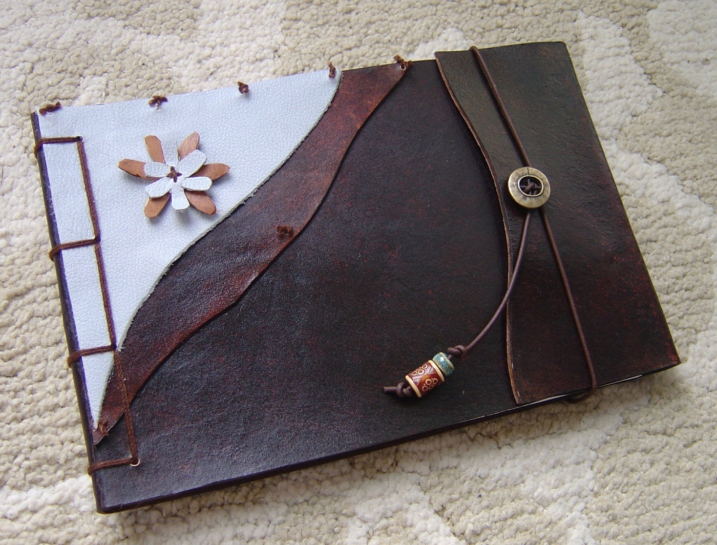 Leather Sketchbook, Journal - Distressed Brown and Light Blue Leather, Sketch Pad, Notebook, Note Pad