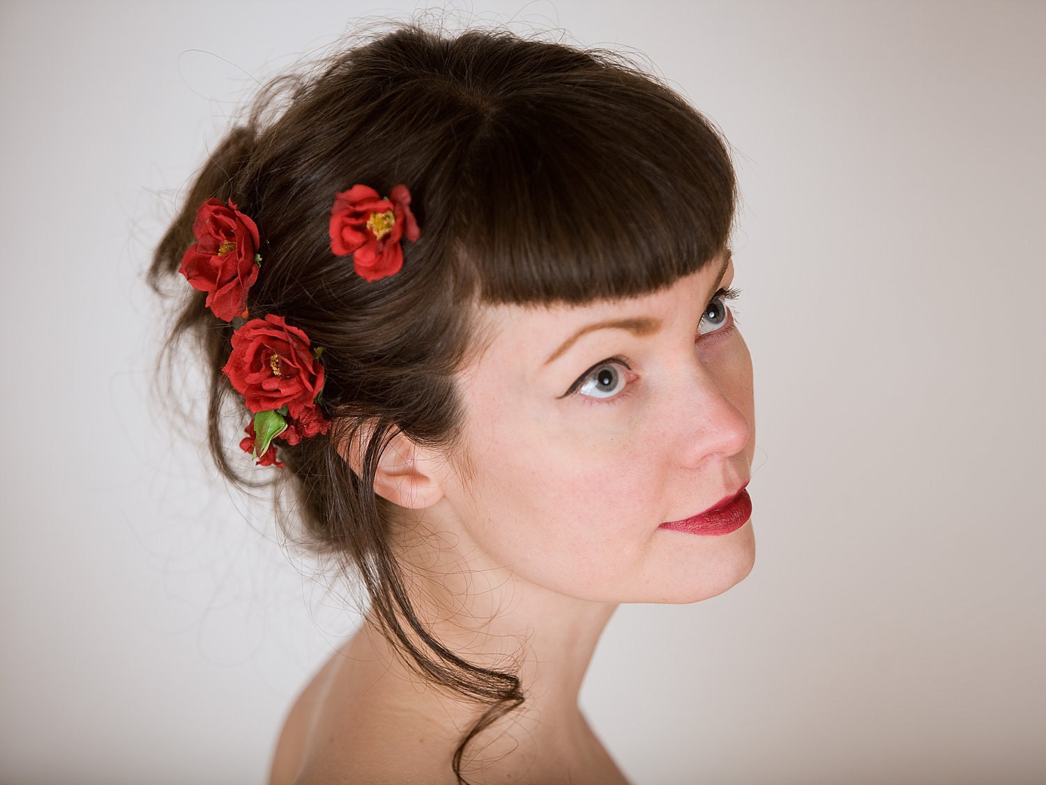Red Rose Flower Hair Clips, Bobby Pins, Barettes - Set of 4 Wild Roses, Wedding, Bridesmaid