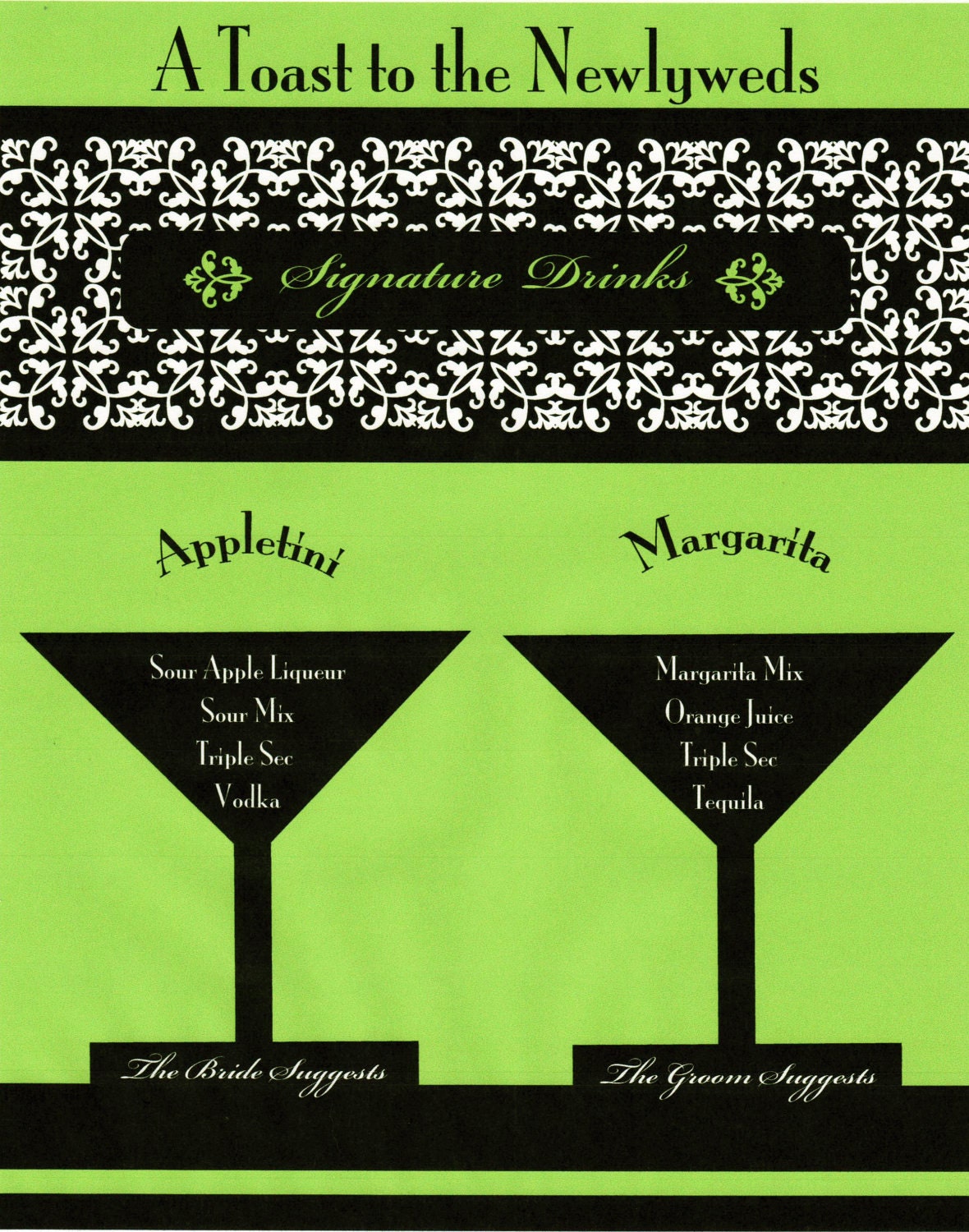 Signature Drink Bar Menu - Customized for Weddings and Events