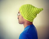 Neon Citrus Green Hand Knit 100% Cotton Elf Hat