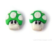 Super Mario 1UP Mushroom Magnets 2pc set, Sculpey Polymer Clay, Geek Accessories