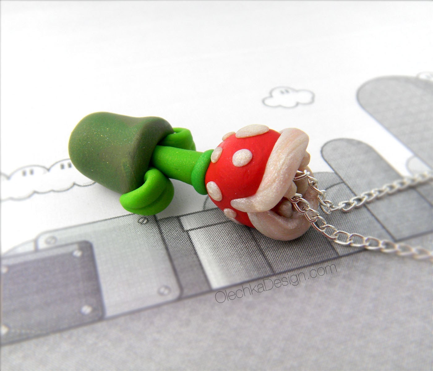 Piranha Plant Necklace (Super Mario) - Sculpey Polymer Clay