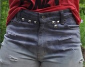 Black Ombre High Waisted Jean Shorts with Silver Studs