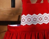 Little red dress - Size one girls sundress - Vintage inspired - corduroy - Ruffle bum panties - OOAK