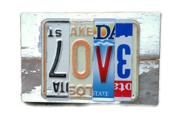 License Plate Sign - Love - Rustic Wedding Decor - SweetSomeday