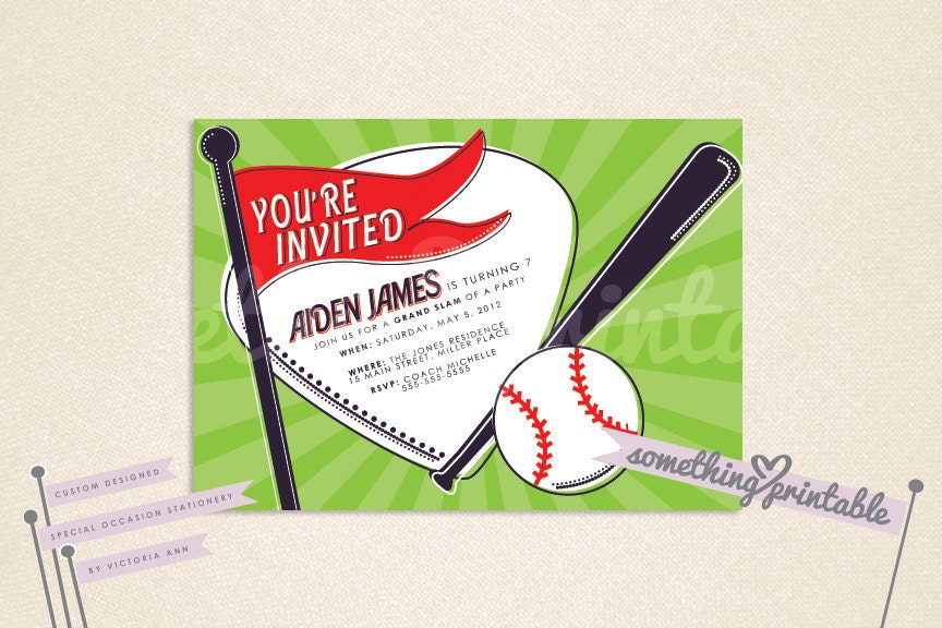 Grand Slam - Kids Baseball Themed Birthday Party Invitation