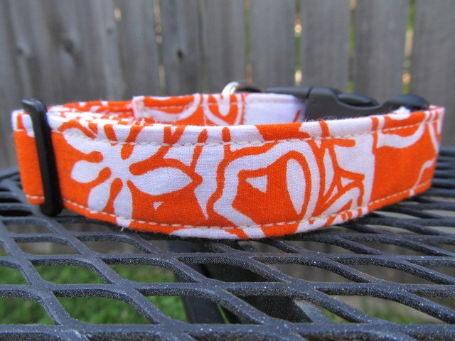 Fabric Collar MADE TO ORDER Orange Beach Florals - Adjustable Dog Collar