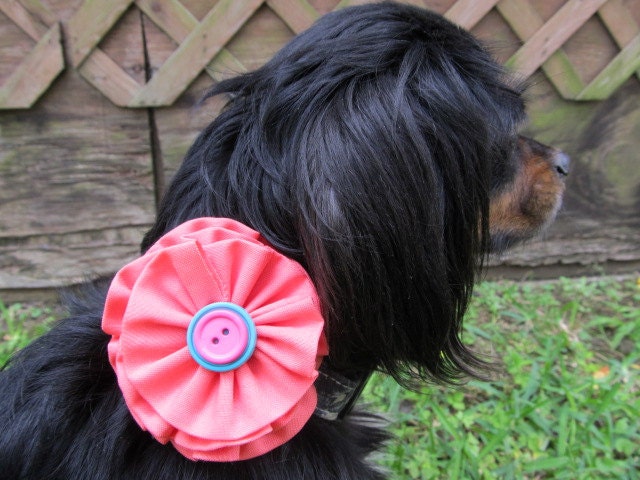 Dog Collar Flower - Bubble Gum Pink Ruffles Flower - Fabric Dog Collar Accessory