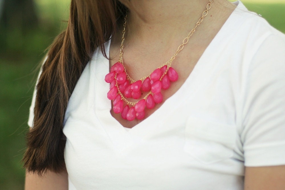 Hot Pink Cluster Statement Necklace