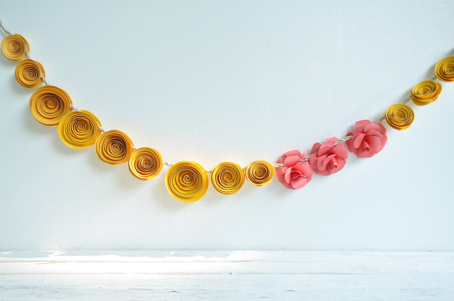 Pink - Yellow Paper Flower Garland- Party Decorations- Home Decor